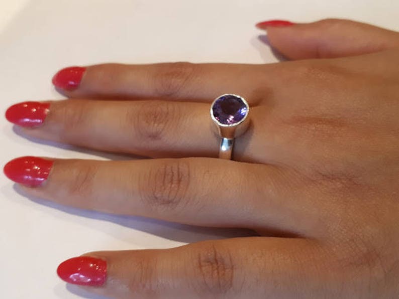 unique size 6.5 with option to resize 92.5 sterling silver Faceted amethyst ring