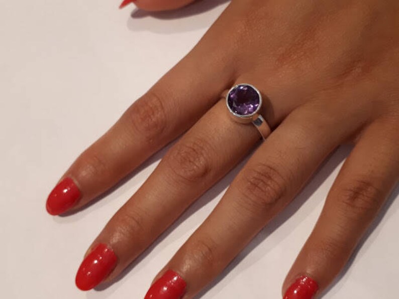 unique size 6.5 with option to resize 92.5 sterling silver Faceted amethyst ring
