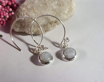 Handmade Blue Lace Agate Earrings: Sterling Silver Open Hoop Earrings