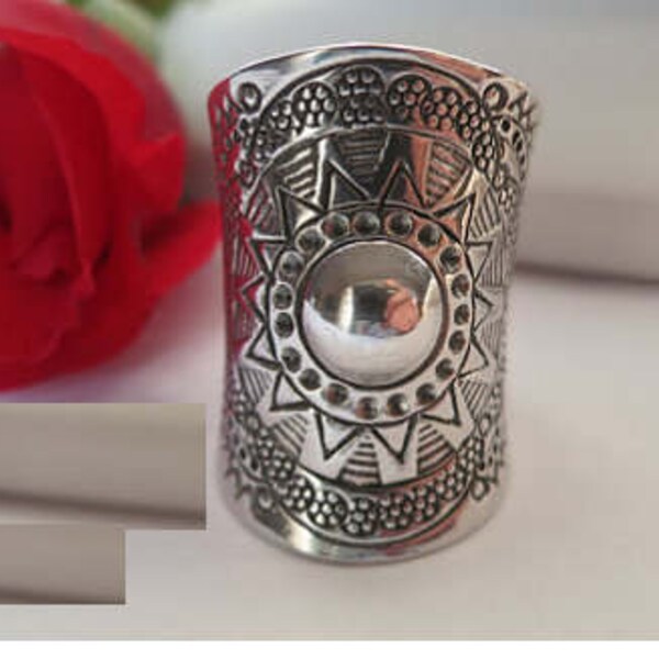 Sterling silver boho ring; sun ring