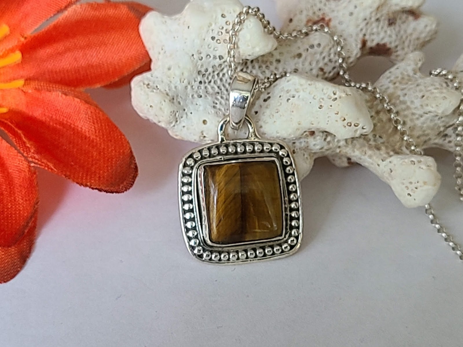 Hand Crafted, Jewelry, Gold And Tiger Eye Stone Necklace