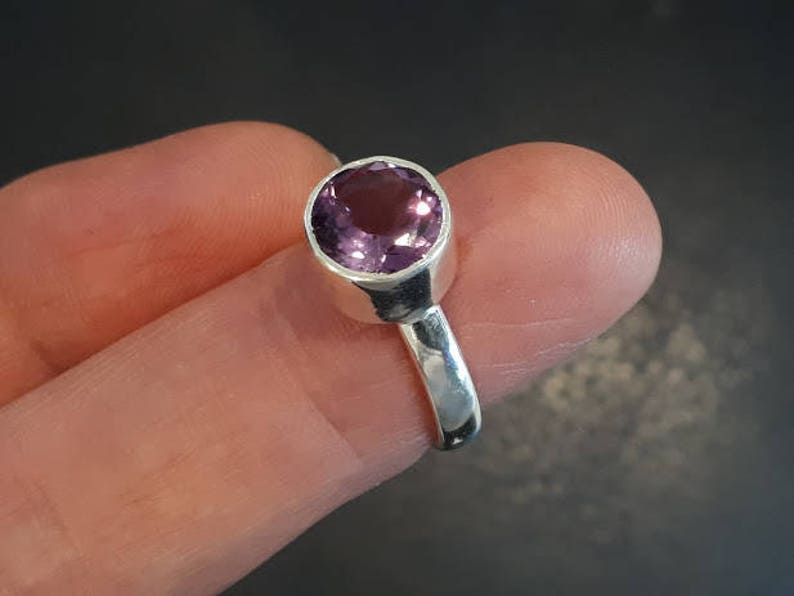 unique size 6.5 with option to resize 92.5 sterling silver Faceted amethyst ring