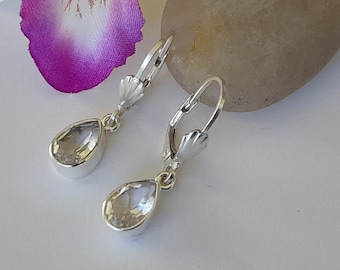 Handmade Teardrop Shape Crystal Quartz Earrings Set on 92.5 Sterling Silver