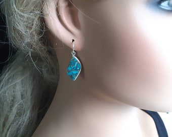 Handmade 92.5 Sterling Silver Copper Turquoise Earrings - Unique Blue Turquoise Jewelry