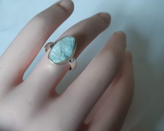 Raw larimar ring, size adjusts from 6 to 7.5, 92.5 sterling silver, genuine, handmade