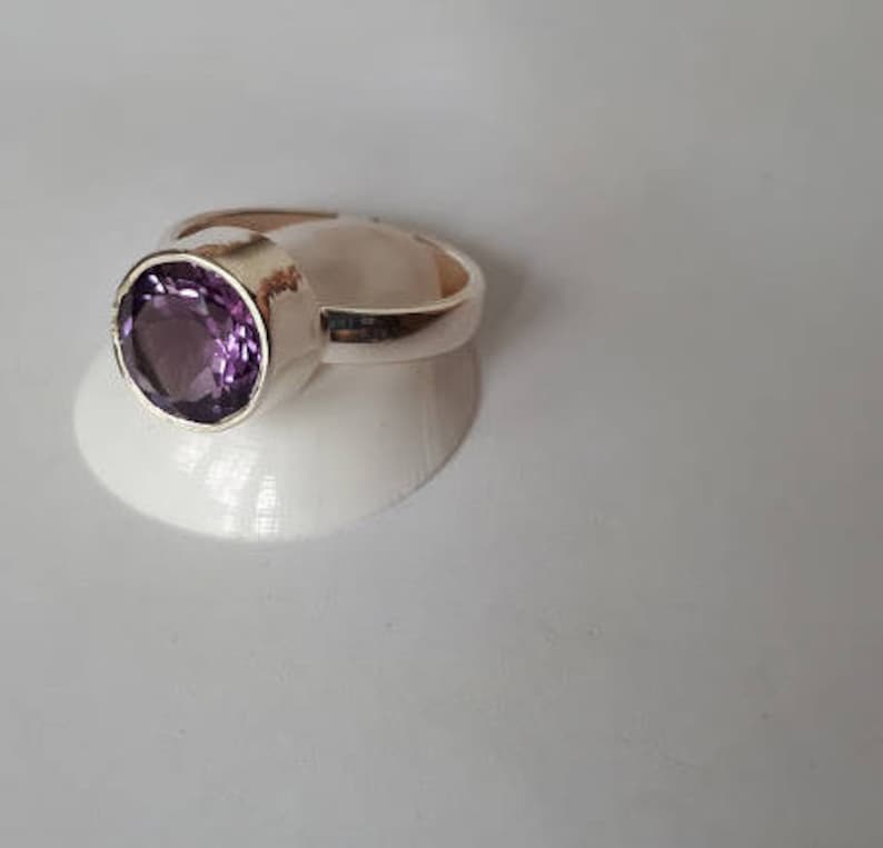 unique size 6.5 with option to resize 92.5 sterling silver Faceted amethyst ring