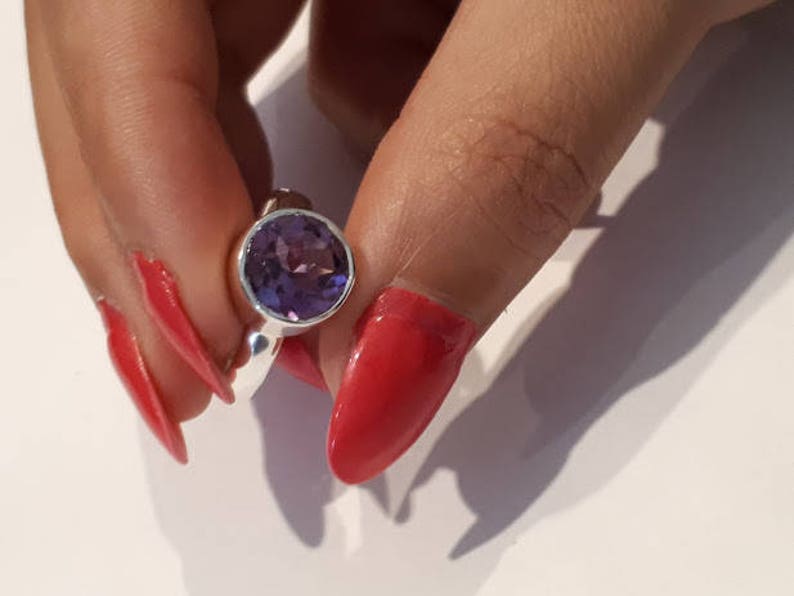 unique size 6.5 with option to resize 92.5 sterling silver Faceted amethyst ring