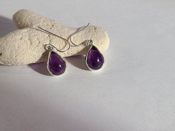 Length- 1.30 inch Natural authentic amethyst stones Amethyst earrings set in sterling silver 92.5 Perfectly matched