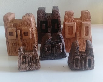 Signed Rustic Pottery Family Owls, set of six.