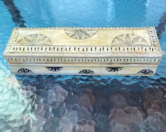 Vintage  Decorative Hand Painted  Solid Camel Bone Trinket Collection Box.