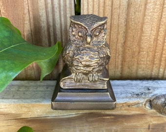 Vintage Solid BronzeOwl over Book Paperweight.