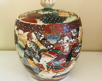 Vintage Oriental Ceramic Satsuma Spice Jar, Flour Jar, Tea Bags Jar.