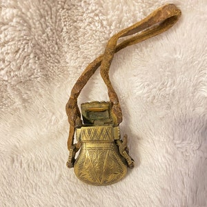 Ancient Ottoman Gunpowder Brass Flask, Military Gifts.