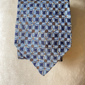 ERMENEGILDO ZEGNA Necktie Blue and Brown Geometric Design, Made in Italy.