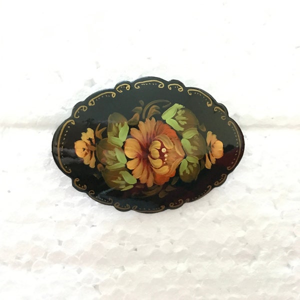 Broche Russe Artisanale En Bois Laqué - Pièce Unique Laqueur - Neuf Avec étiquettes