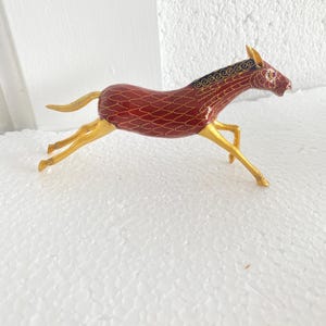Chinese Old Brown Cloisonne sculpture horse galloping statues with Red Stone Eyes.