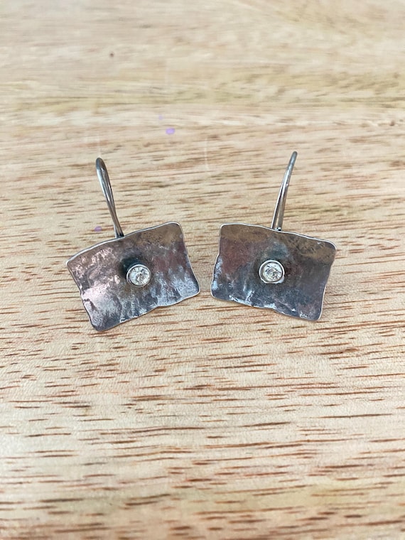 Sterling Silver Signed Dangle Rectangular Earring… - image 1