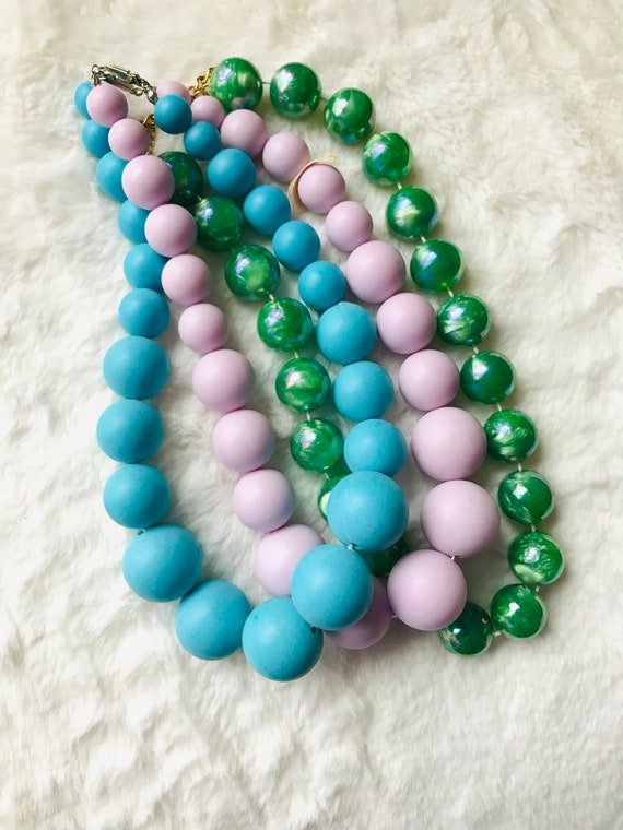 Retro Graduated Bubble Gum Beads Necklace, Bundle 
