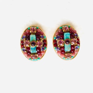 Boucles D'oreilles Clips Anneaux Créateur Michal Golan - Grenats Sur Plaqué Or - Neuf