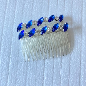 Vintage Plastic Combs Set with Royal Blue Faceted Rhinestones.