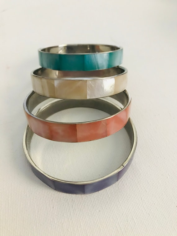 Vintage Metal Enameled Bracelets  set of 4.