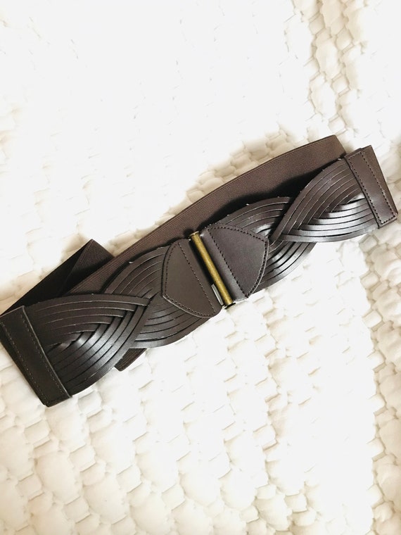 Vintage Brown Elastic and Leather Belt. - image 1