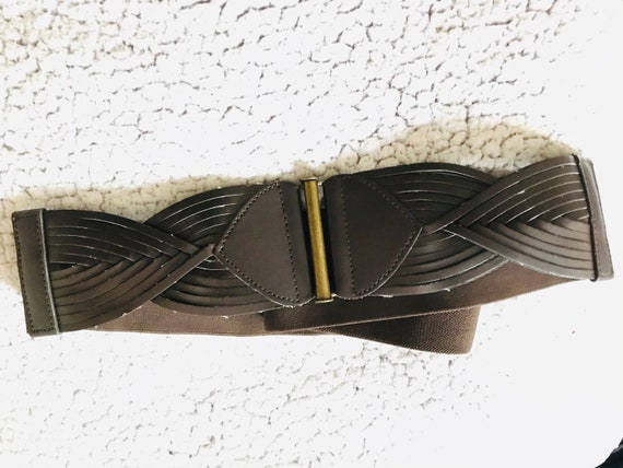 Vintage Brown Elastic and Leather Belt. - image 5