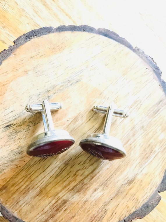 Burgundy and Silver Love Knots Cuff Links. - image 2