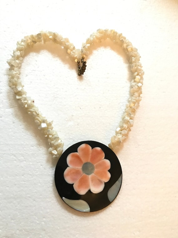 Enameled and Shell Nuggets Floral Necklace.