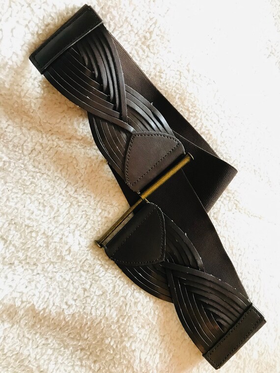 Vintage Brown Elastic and Leather Belt. - image 2