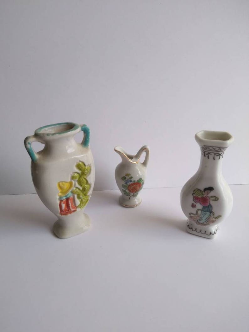 Miniature Porcelain Vases Lot of Three Mini Curio Etsy
