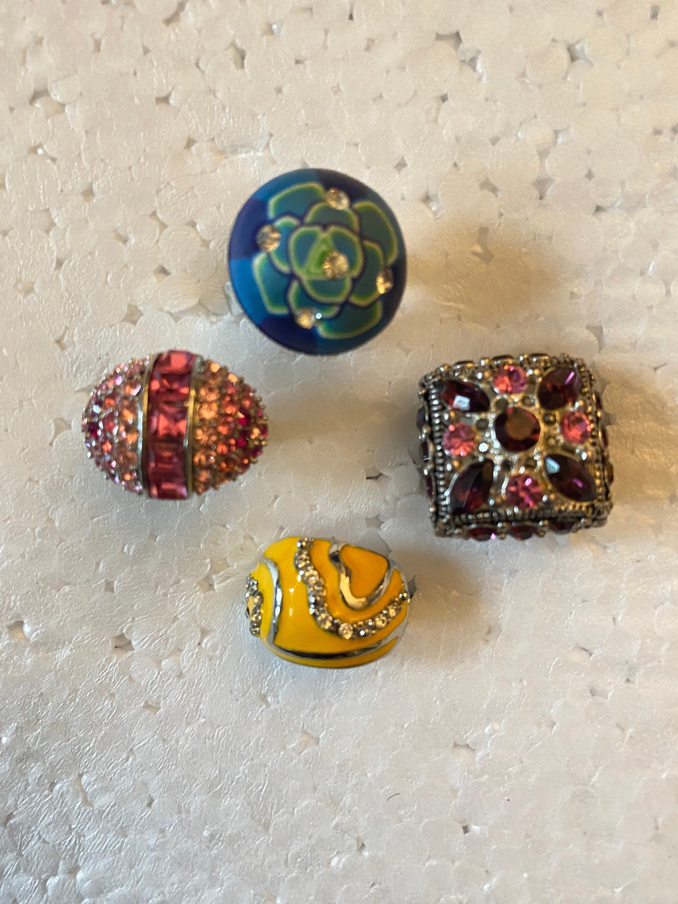 Vintage Adjustable Fashion Rings With Rhinestones, Set of 4. - Etsy