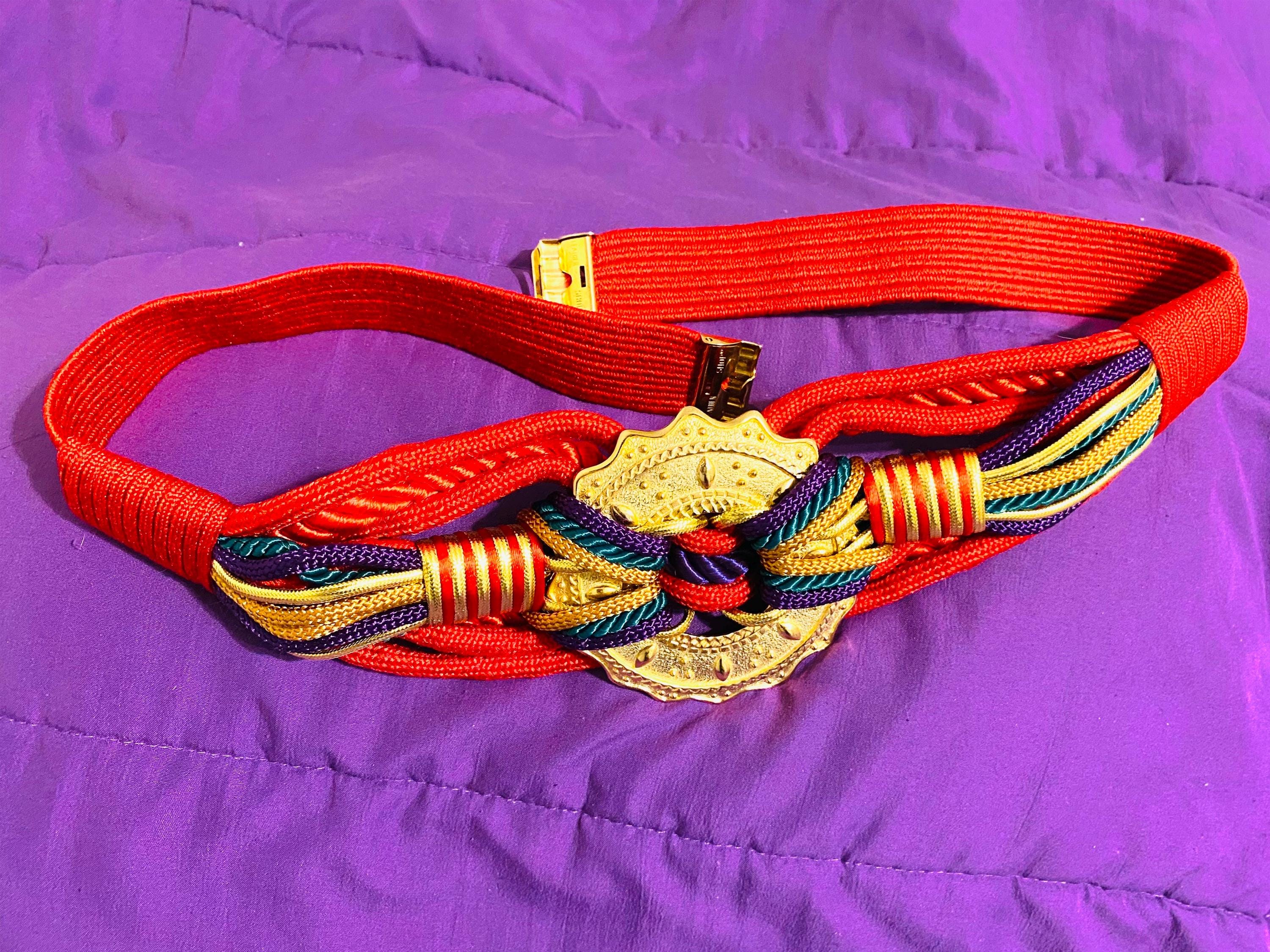Vintage 90s Braided XL Belt Brass Medallion Stretch Boho Statement 90s Braid Belt - Etsy main image 2