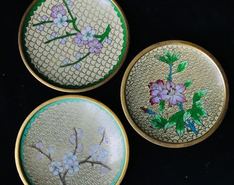 Vintage Small Cloisonne Brass Plates with China