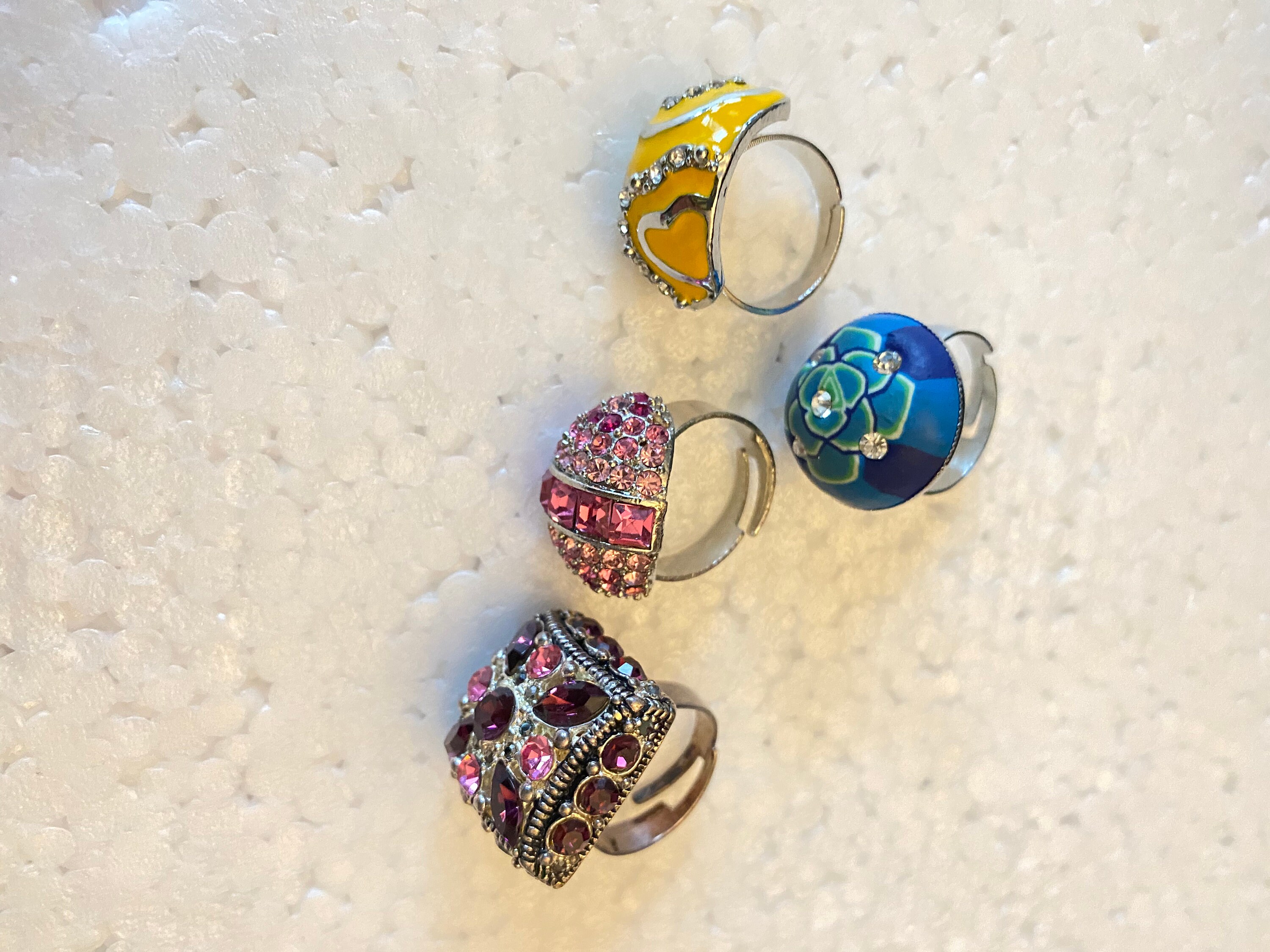 Vintage Adjustable Fashion Rings With Rhinestones, Set of 4. - Etsy
