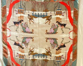 Vintage Elaine Gold 100%  Silk Big Scarf.