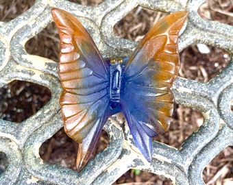 Vintage Crystal Daum Pate De Verre Papillon Butterfly On Leaf Flower Sculpture.