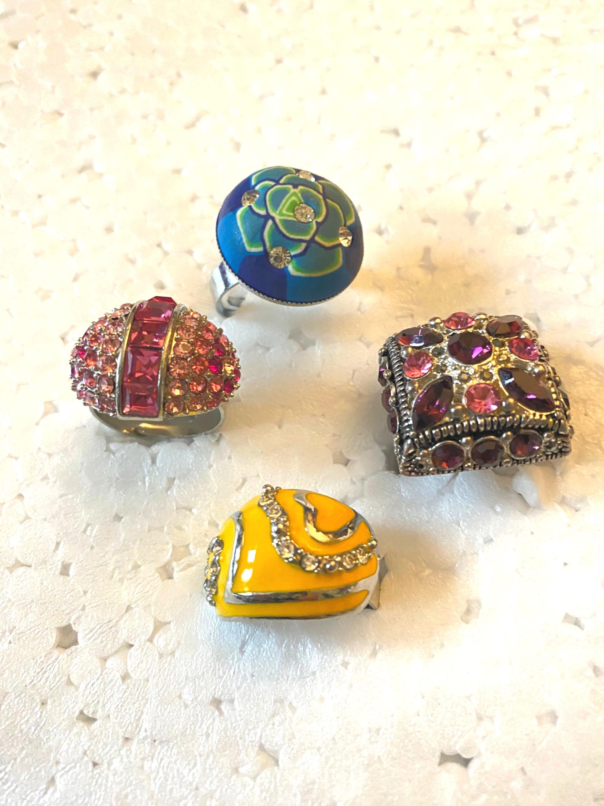 Vintage Adjustable Fashion Rings With Rhinestones, Set of 4. - Etsy