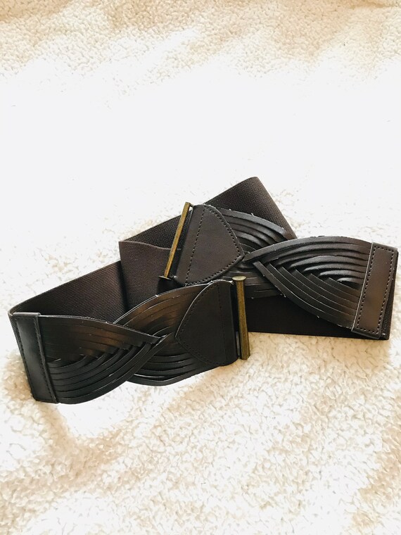 Vintage Brown Elastic and Leather Belt. - image 4