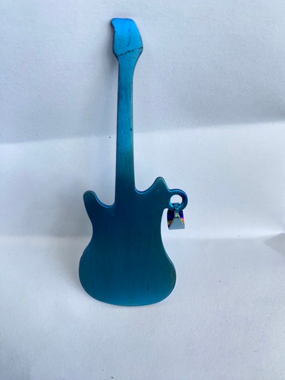 Stainless Steel Blue Guitar Pendant, Music Jewelr… - image 2