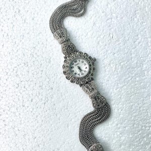 Mayfair Women’s Marcasite Quartz Stainless Steel Watch 7.25” ACCUTIME Watch Corp. Japan Mov’t. New York.
