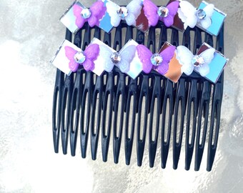 Hand Embellished Black Vintage Combs