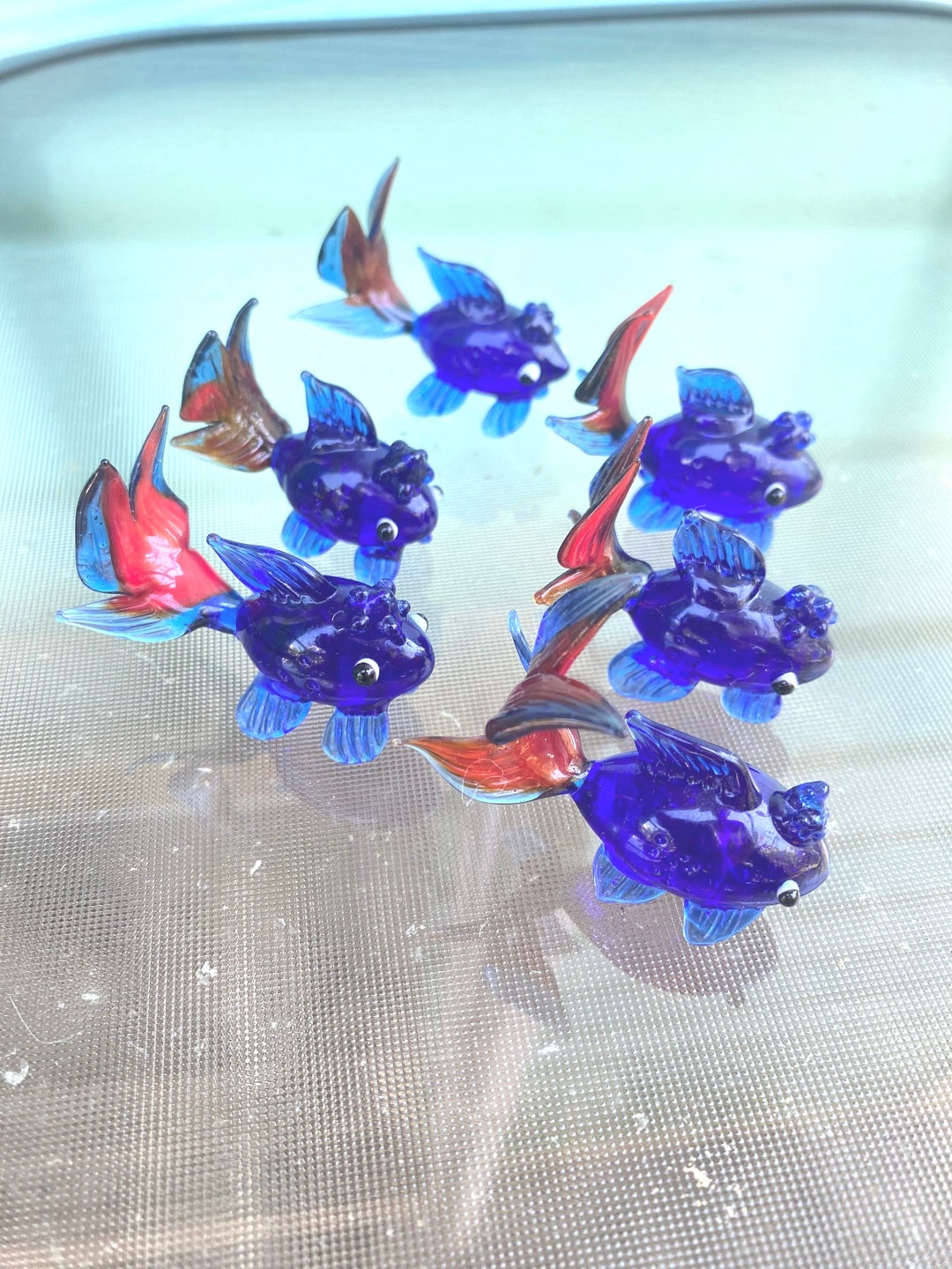 Vintage Glass Exotic Red and Navy Blue Fishes, Set of 6. - Etsy