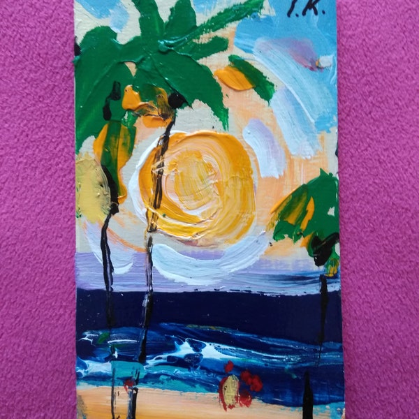 Igor Korotash Original Signed Abstract Oil in Board Small Art Painting. Sunrise Beach Art.