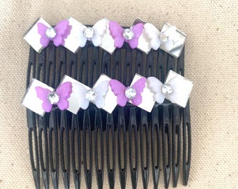 Hand Embellished Black Vintage Combs with Butterflies
