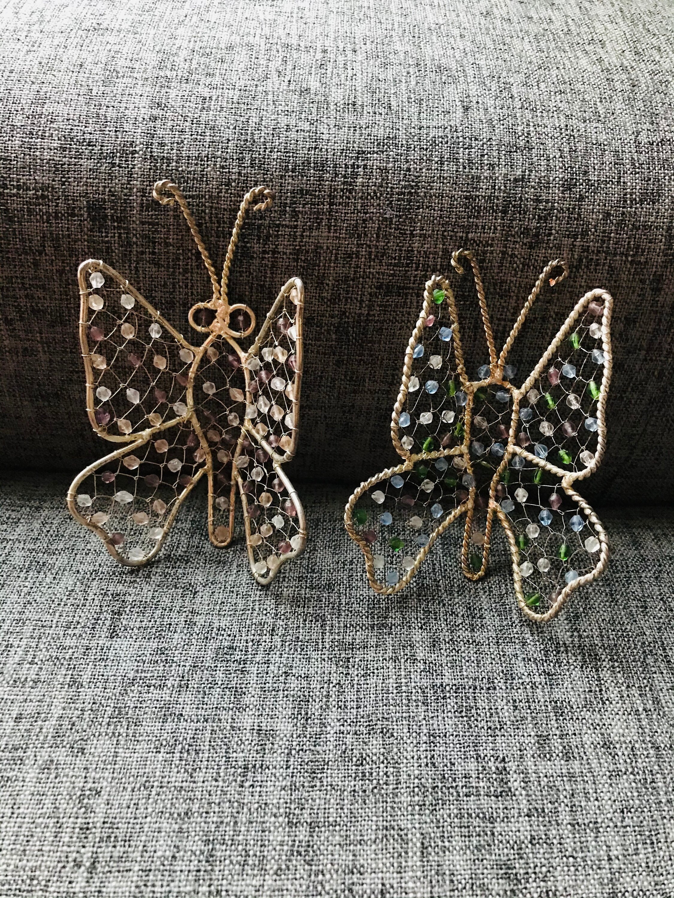 2 Decorative Butterflies-NEW WITH GLASS BEADS-CLIPS 