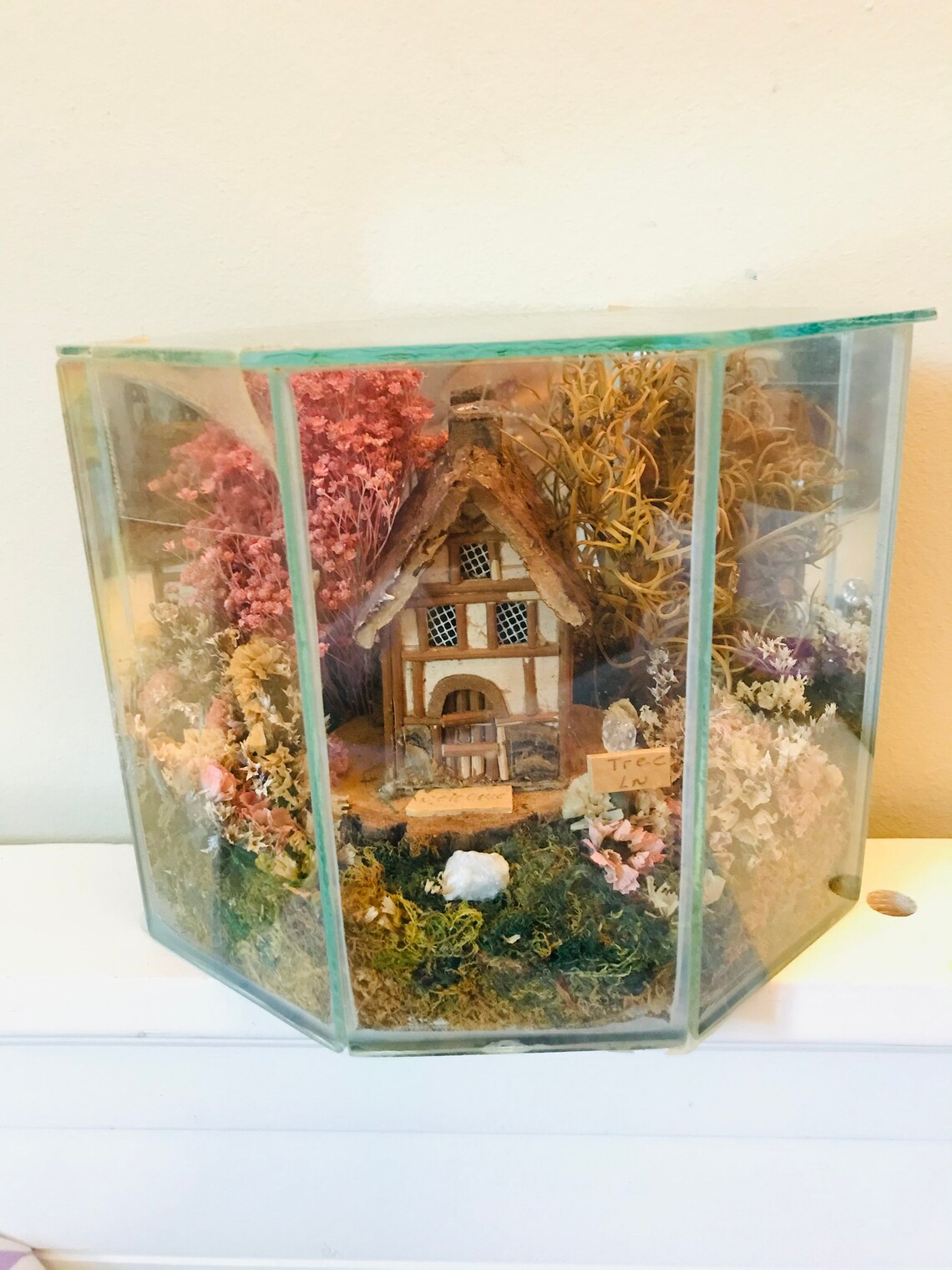 Vintage Glass Terrarium With Landscape and Mini House Hexagon - Etsy