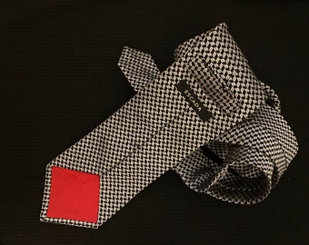 Vintage Escada Black and White Necktie with Geometric Design.