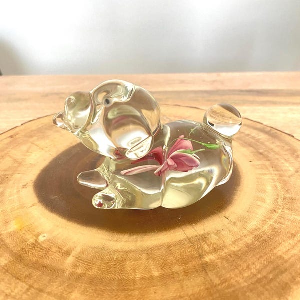 Vintage Clear Art Glass Dog Figurine and Paperweight
