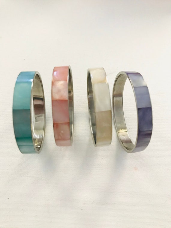 Vintage Metal Enameled Bracelets  set of 4. - image 3